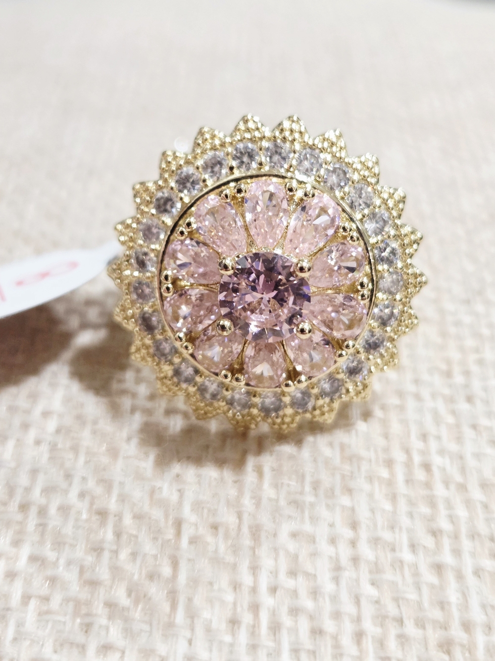 Gold-filled Pink Crystal Floral Cocktail Ring~ Size 8